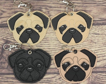 Embroidered Pug Keychain: Customizable Dog Lover Gift