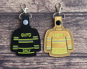Personalized Firefighter Coat keychain, Fireman turnout bag tag, Gift for fire wife
