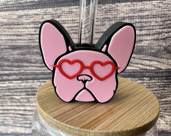 French Bulldog Love Glasses Frenchie Tumbler Straw Topper