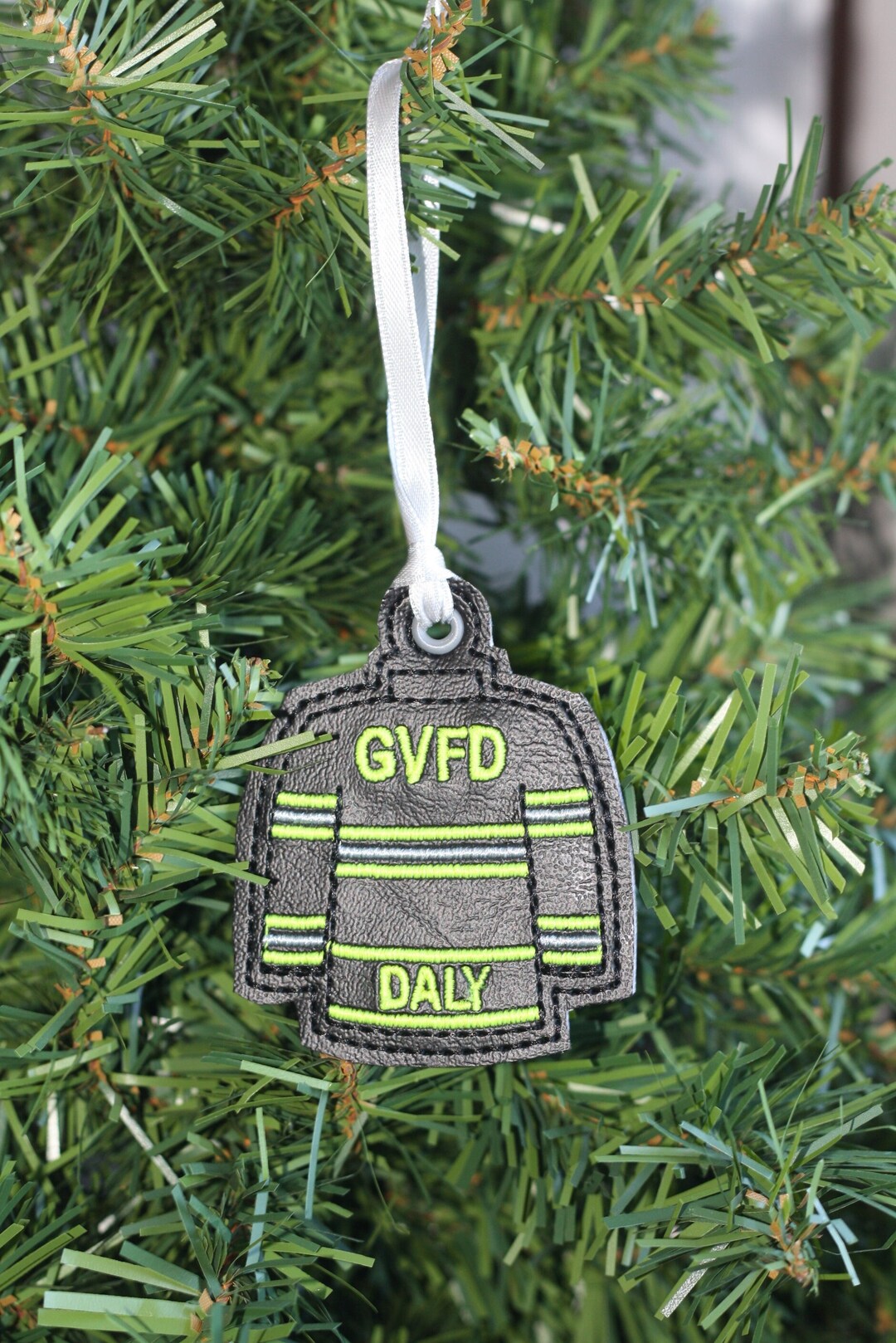 Personalized Firefighter Bunker Gear Ornament or Rearview Mirror Decor