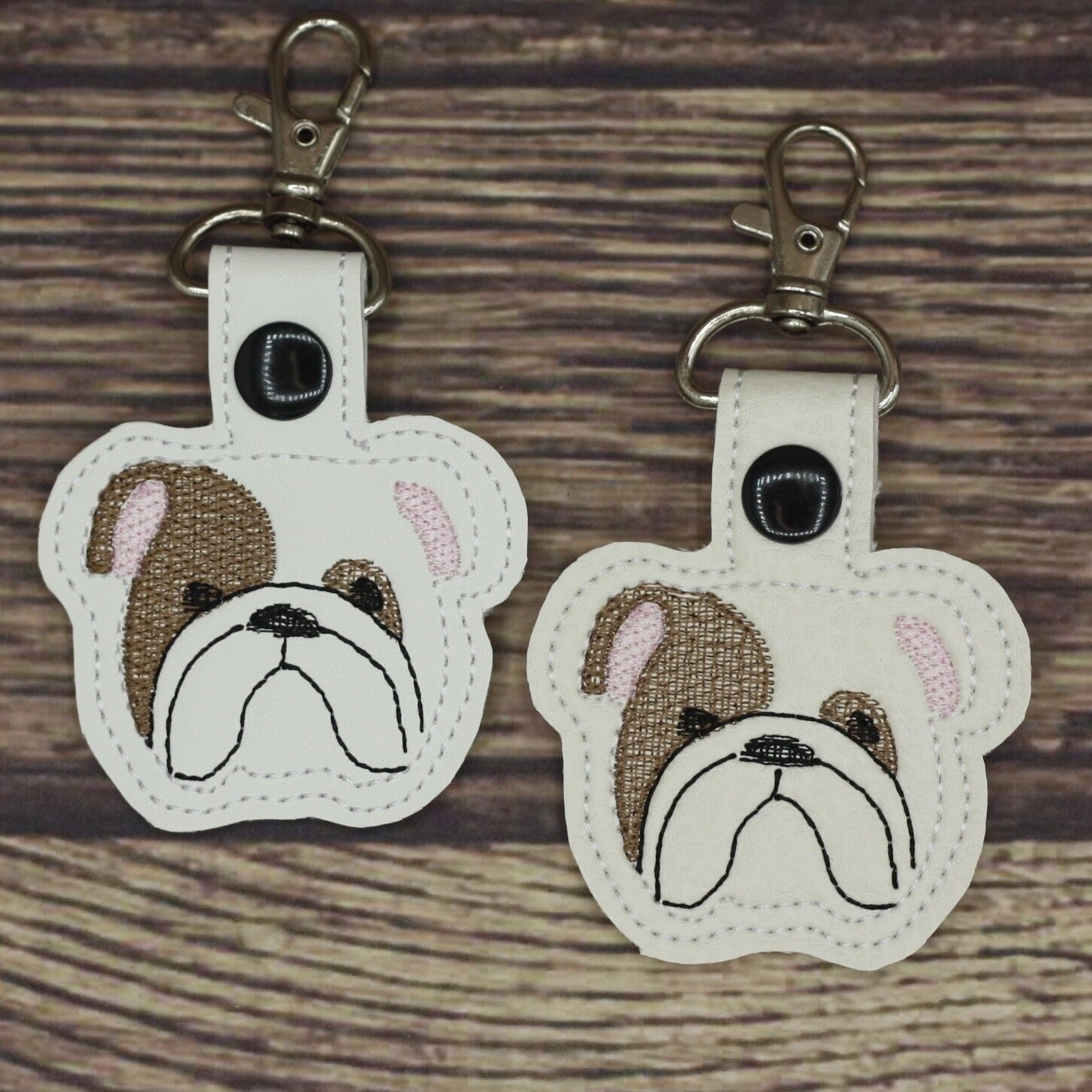 English Bulldog Keychain Embroidered Bag Tag Etsy