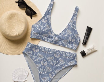 Bikini azul Antiqua - Conjunto de bikini reciclado de talle alto - Traje de baño azul - Traje de baño bonito para mujer - Conjunto de bikini bonito - Traje de baño para mujer