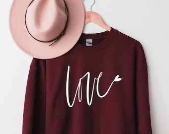 Love Burgundy Sweatshirt - Love Sweatshirt - Heart Sweatshirt - Valentines Day Sweatshirt - Womens Valentines Sweatshirt - Valentines Gift