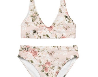 Bikini Vintage Rose - Conjunto de bikini reciclado de talle alto - Traje de baño floral - Lindo traje de baño para mujer - Lindo conjunto de bikini - Traje de baño para mujer