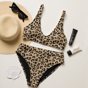 Leopard Bikini - Recycled High-Waisted Bikini Set - Leopard Print Bikini - Cute Women&#39;s Swimwear - Cute Bikini Set - Leopard Bikini Set