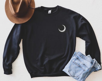 Crescent Moon Crewneck Sweatshirt - Boho Minimalist - Black Grey - Women's Sweatshirt - Great Gift Idea