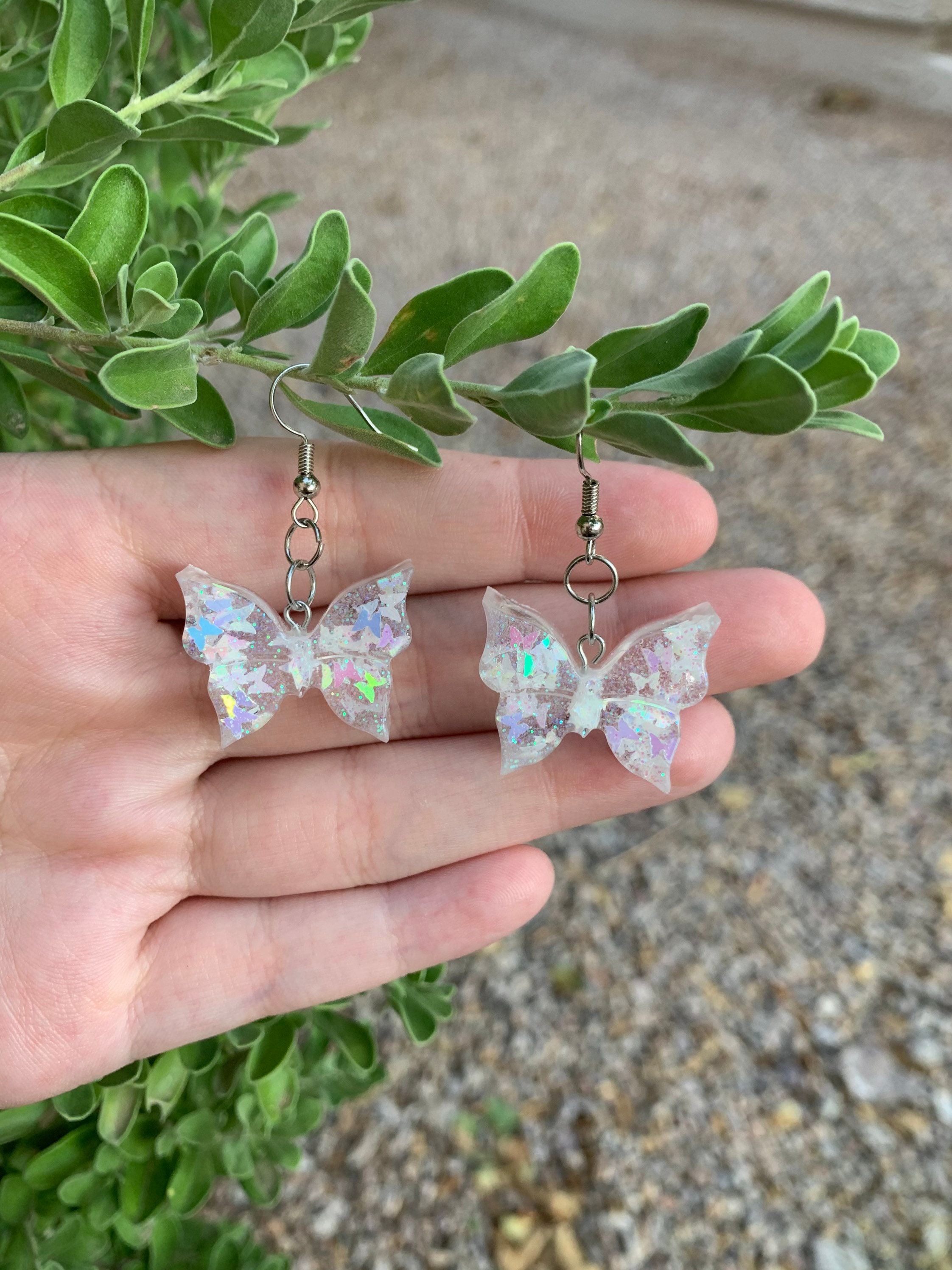 Butterfly Resin Earrings Etsy