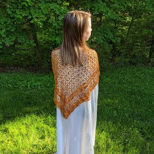 Beautiful hand-crocheted summer shawl in brilliant sunset orange