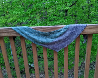 Two color hand-knit shawl - amazingly soft and easy to wear (green and purple)