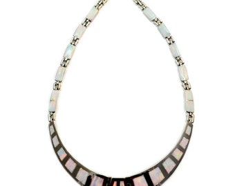 White Fire Opal Necklace Jewelry Sterling Silver Bridal Heavy Chain Statement