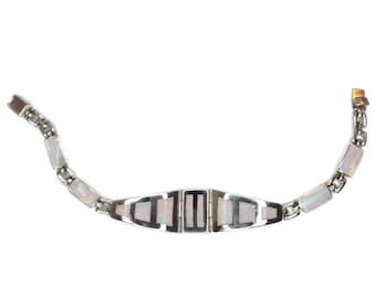 White Fire Opal 950 Sterling Silver Chain Bracelet Designed Mosaic Bridal