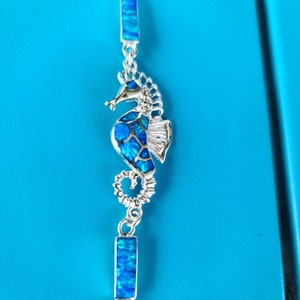 Light Blue Fire Opal Seahorse Bracelet Sterling Silver Tennis Fire Jewelry Gift For Her Opal Jewelry Glowing Opal