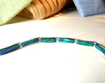Green Fire Opal Bracelet Sterling Silver Opal Bracelet Opal Tennis Bracelet Blue Opal Bracelet Jewelry Gift For Her Opal Jewelry handmade
