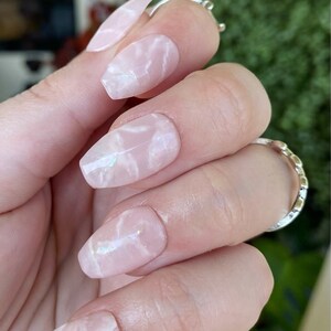 Iridescent Rose Quartz Press On Nails | Pink Marble Nails | Crystal Nails | Made to Order Nails | Glue on Nails | Stick On Nails