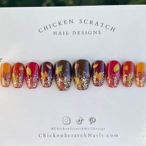 Fall Leaf Press On Nails | Pumpkin Spice Nails |  Made to Order Nails | Fall Nails | Autumn Nails | Fall Glitter Nails | Ombre Glitter Nails