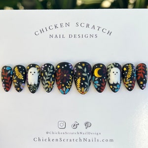 Ghost Nails | Floral Ghost Press On Nails (Choose your Shape) | Halloween Nails | Cute Ghost Nails | Cute Halloween Nails | Press on Nails