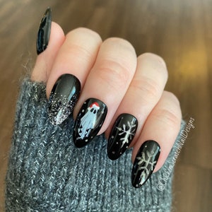 Black Christmas Ghost Press On Nails | Christmas Spirit Nails | Creepmas Nails | Gothmas Nails | Winter Nails | Christmas Nails | Hexmas