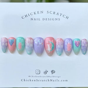 Pastel Cat Halloween Press On Nails (Choose your Shape) | Crystal Nails | Halloween Nails | Kawaii Nails | Spooky Nails | Cat Nails