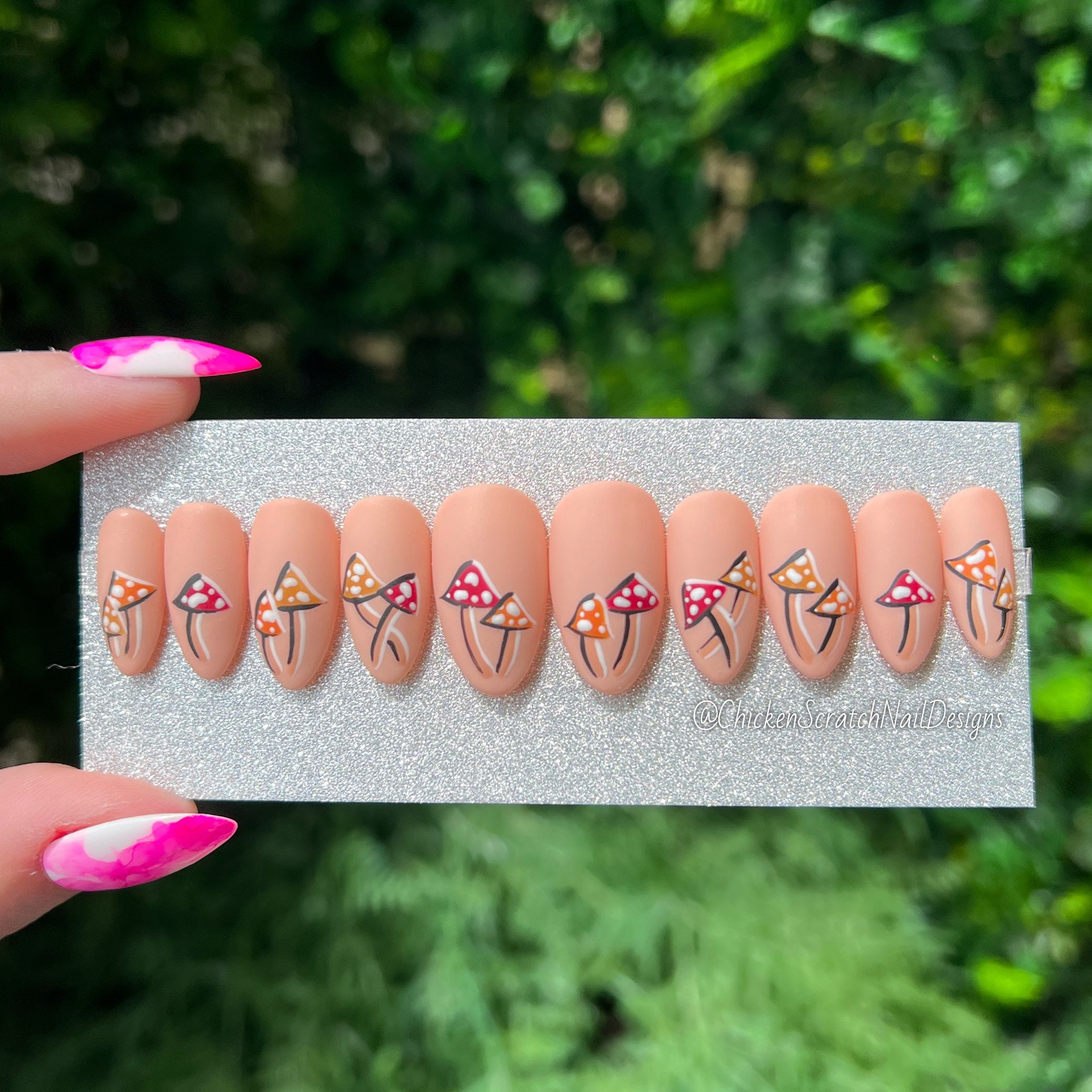 Mushroom Press on Nails choose Your Shape Made to Order 