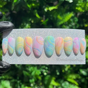 Pastel Tie Dye Press On Nails (Choose your Shape)| Made to Order Nails | Spring Nails | Pastel Nails | Abstract Nails | Wavy Line Nails