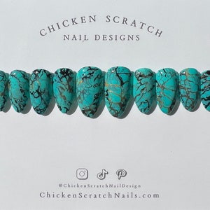 Polished Turquoise Press On Nails | Teal Marble Nails | Stone Nails | Made to Order Nails | Glue on Nails | Stick On Nails | Turquoise Nails