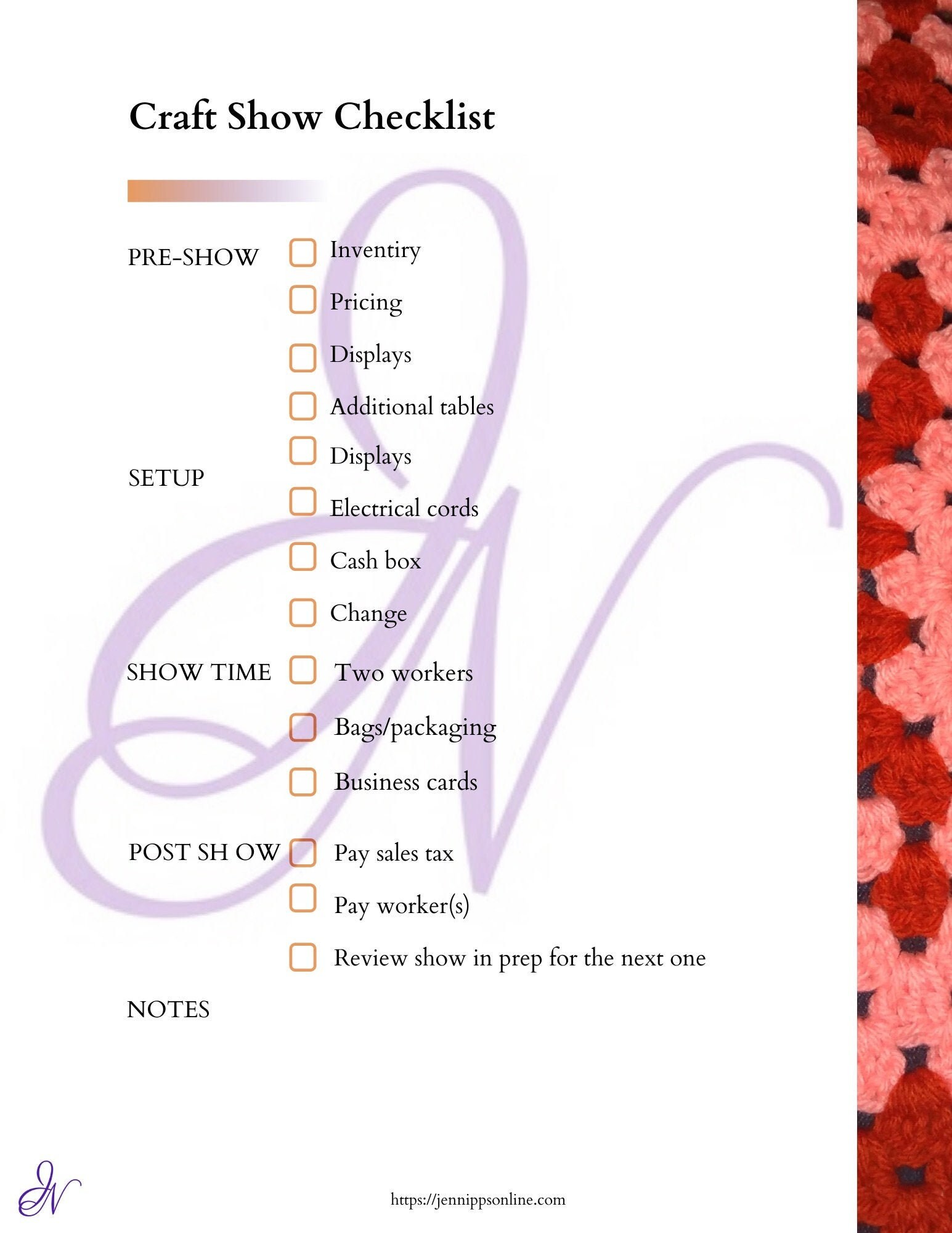 Craft Show Checklist PDF Printable | Etsy