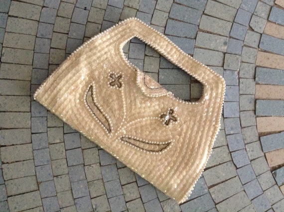 Vintage 1950s Sequined Purse With Beads - image 1