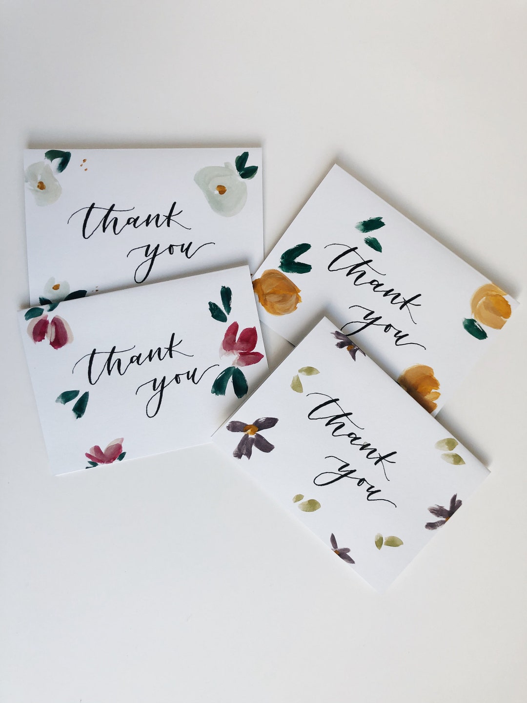 4 Pack Hand Painted Thank You Cards Handmade Calligraphy Etsy