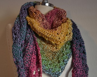 Contoured Triangle Scarf Pattern, Crochet Scarf, PDF Download