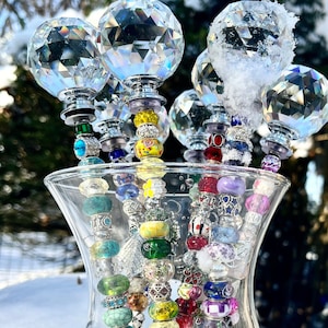 Super sized glass prism topper, 40mm, fairy garden stakes, beaded garden stakes, sun catcher, garden art, yard art, garden gift