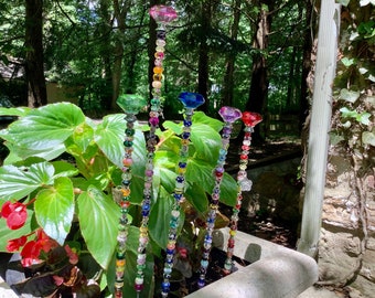 Tall 20”, 26” Fairy Garden Stake, beaded stake, garden art, sun catcher, MOTHER’S DAY