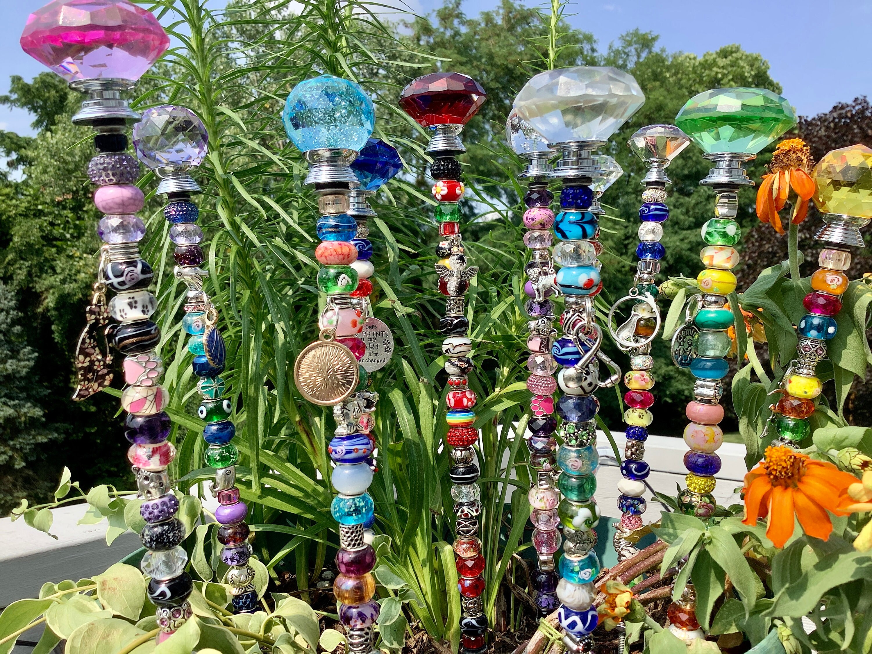 Fairy garden glass beaded stake 14”, sun catcher, Mother’s Day gift, …
