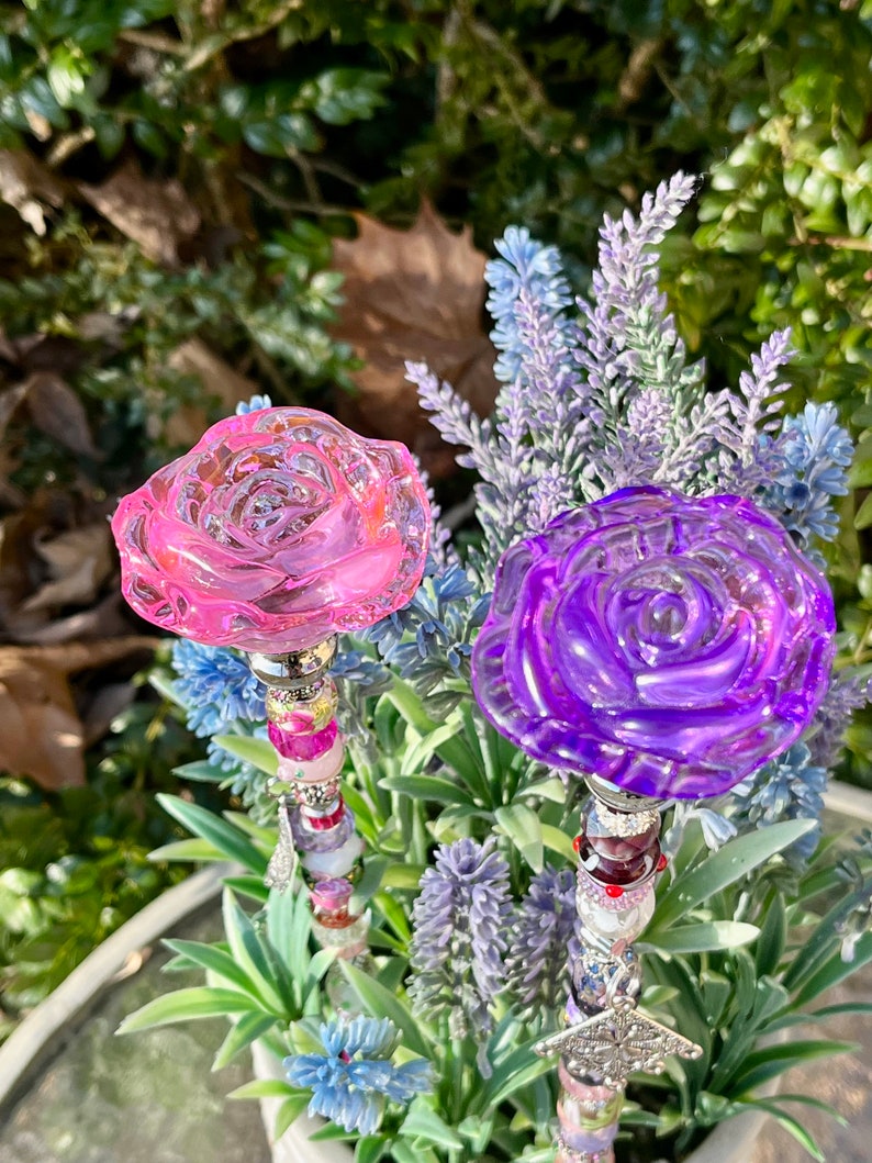 PINKPURPLERED or Yellow Glass Roses Fairy Garden Garden Etsy