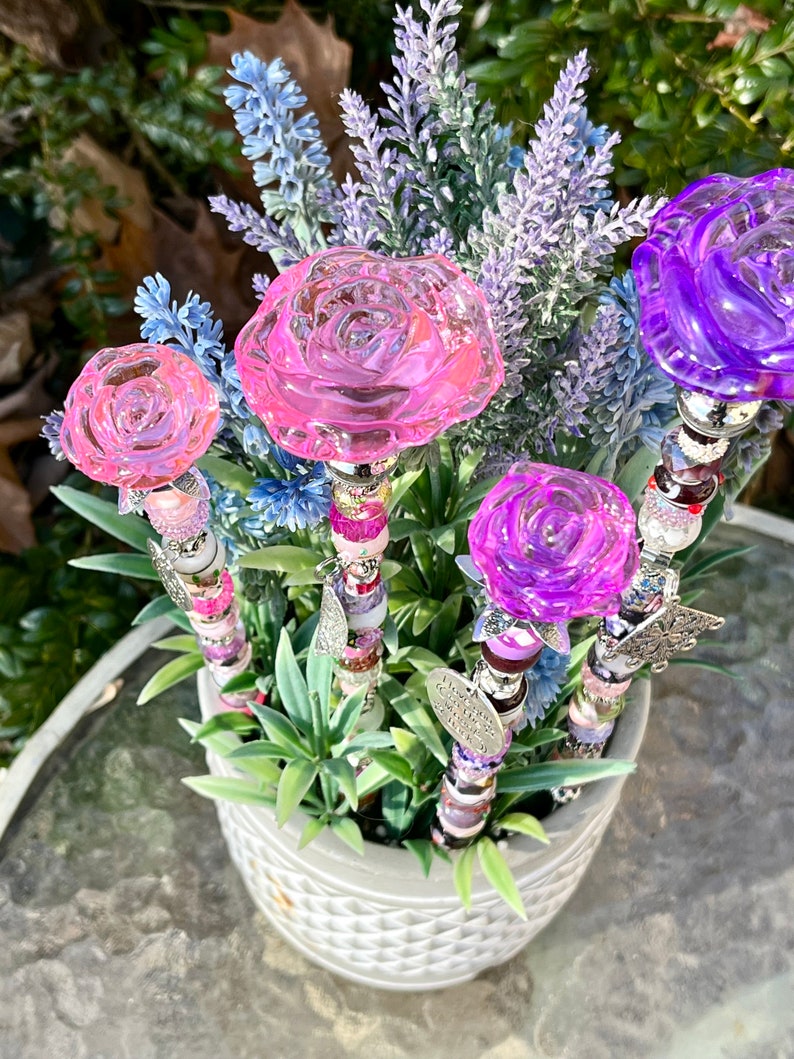 PINKPURPLERED or Yellow Glass Roses Fairy Garden Garden Etsy