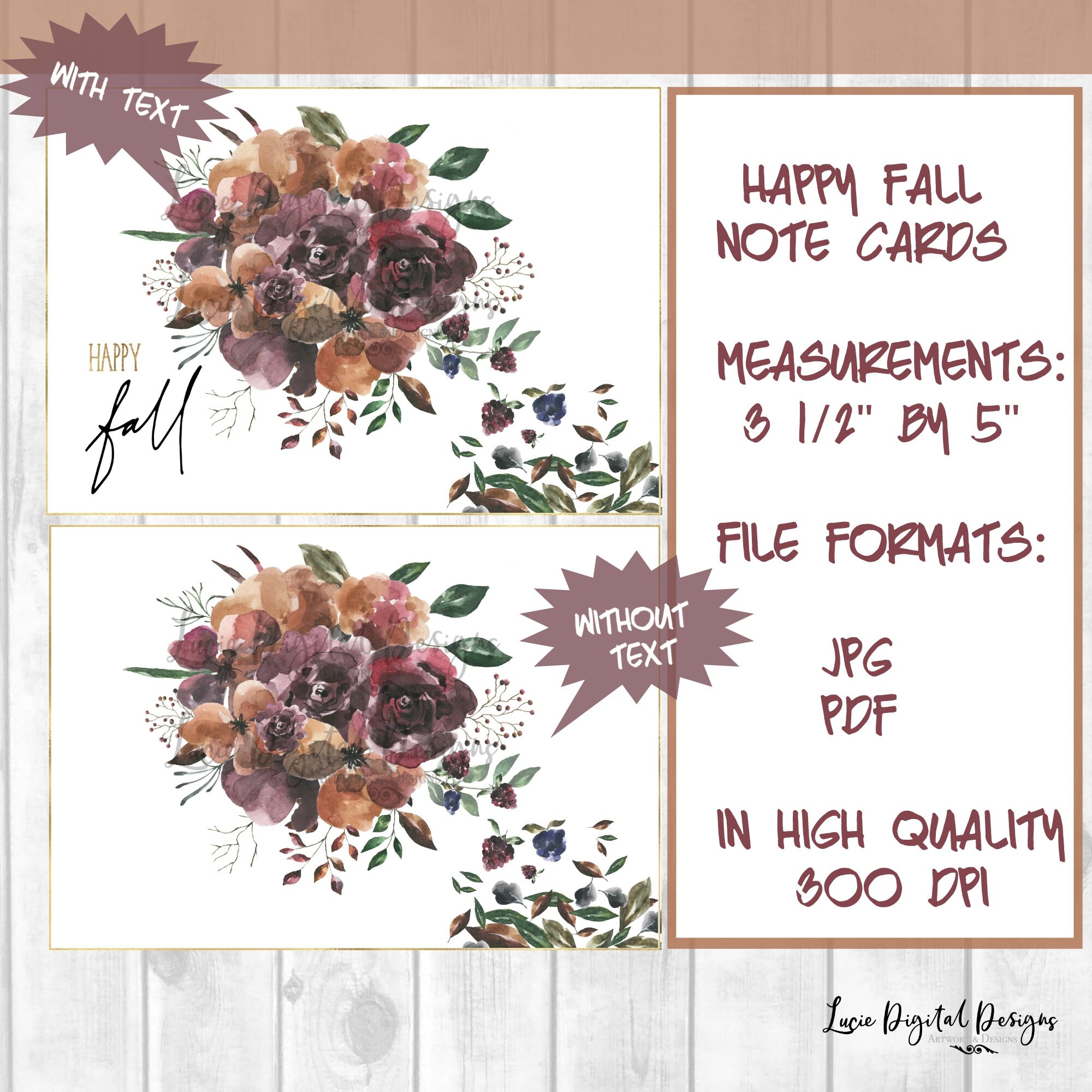 Happy Fall Note Cards, Happy Fall, Fall Bouquet, Digital Note Cards ...