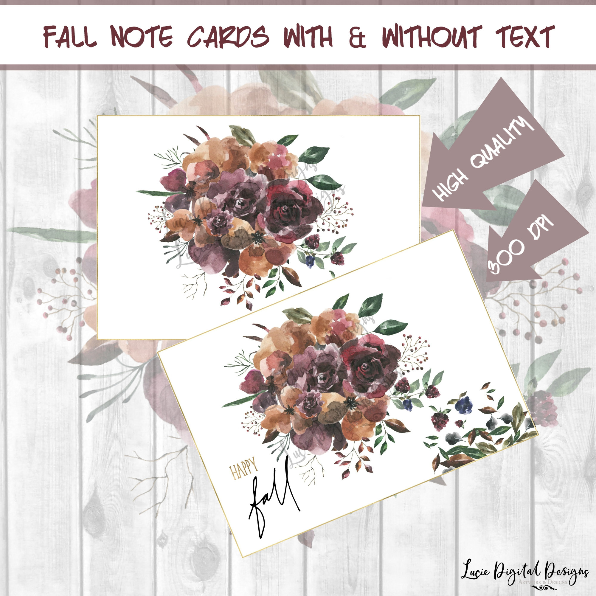 Happy Fall Note Cards, Happy Fall, Fall Bouquet, Digital Note Cards ...