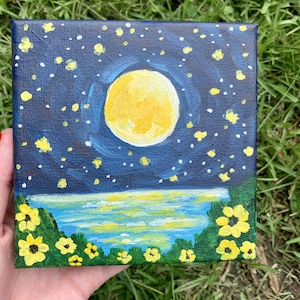 Moon and Flowers Original Acrylic Painting