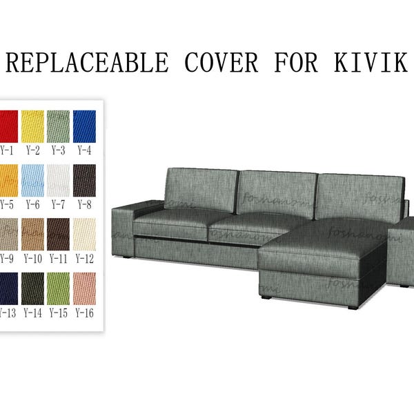 Vervangbare bankhoezen voor KIVIK (3 stoelen + chaise longue), kivik hoes, duurzaam, 500+ stofkleuropties