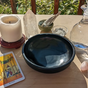 Black Scrying Bowl – Altar Bowl, Offering Dish, Ritual Bowl or Smudge Pot – Small Altar Dish for Water Scrying, 5-inch stone bowl #20760