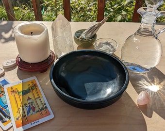 Black scrying bowl, altar bowl, offering bowl, smudge bowl, divination bowl, 5 inch stone bowl #20760