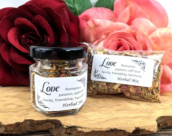 Love Herb Mix, spell mix for use in love spells, candle magic, love intention candles, meditation incense, ritual incense and more!