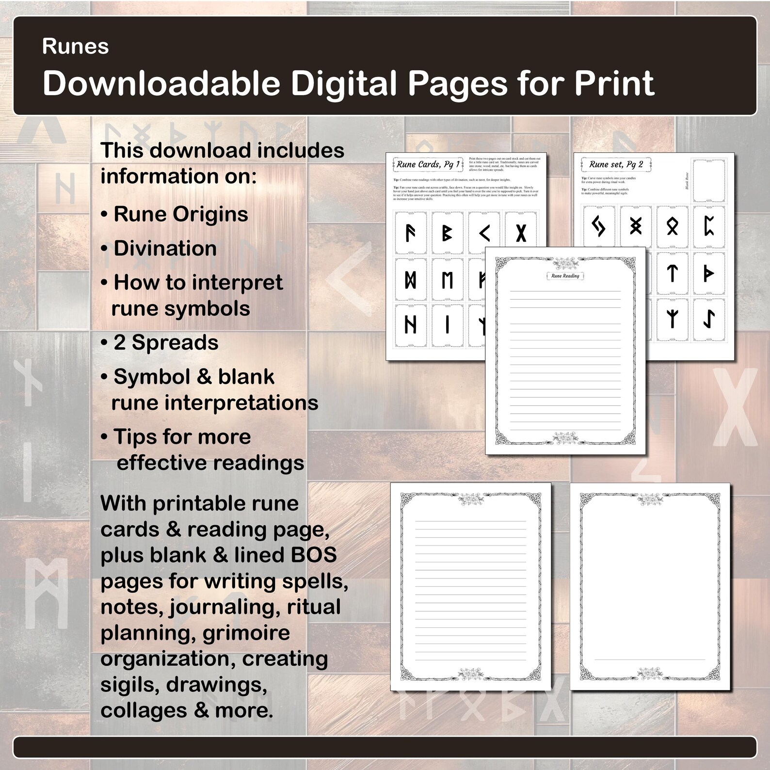 Runes, Printable Book of Shadows Pages for Baby Witches and Beginners ...