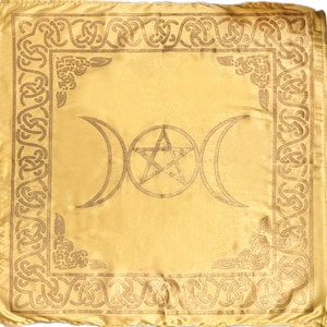 Altar cloth, tarot cloth, gold satin with triple moon print, 20&quot; x 20&quot;, #20853