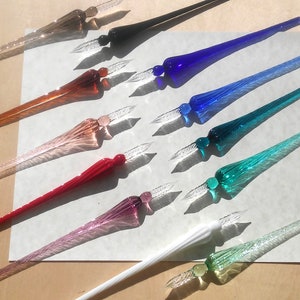 Glass dip pen, calligraphy pen, hand blown crystal glass dipping pen, 12 colors