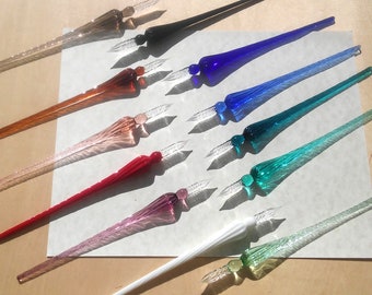 Glass dip pen, calligraphy pen, hand blown crystal glass dipping pen, 12 colors