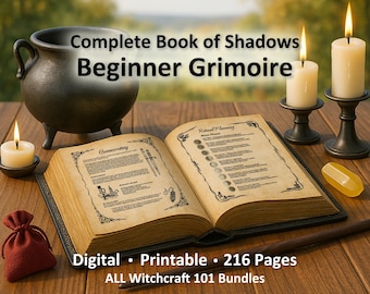 Printable Complete Book of Shadows Bundled Set for Baby Witches and Beginners, Witchcraft 101 Digital Grimoire, Downloadable PDF Pages