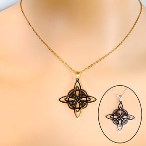 Witches knot necklace, Wiccan jewelry, Pagan necklace, Wiccan jewelry, gold or silver stainless steel, 17-1/2&quot; chain with 2&quot; extender