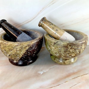 Mortar and pestle, spice and herb grinder, natural soapstone carved with Celtic knot design, great as a gift or for kitchen decor, #20441