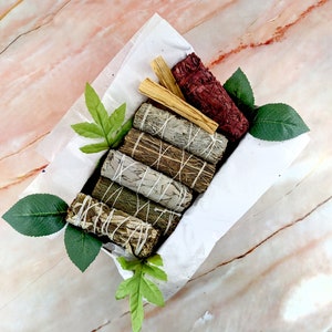 Smudge kit with white sage, red sage, lavender, cedar, mugwort, blue sage, yerba santa, palo santo, desert sage and more image 3