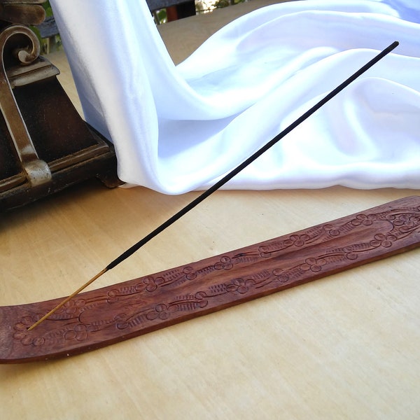 Stick incense burner, incense holder, 10-1/4" long ash catcher, brown #11169